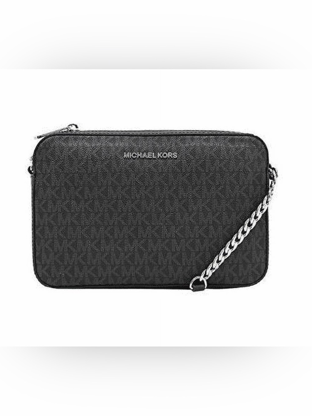 Michael Kors Black Logo Camera Bag with Silver Chain
